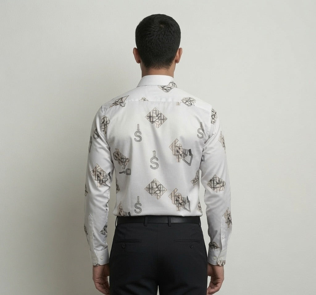 Luxury Satin Printed Shirt for Men | Premium Full Sleeve Party Wear Shirt | Black & White Color Options