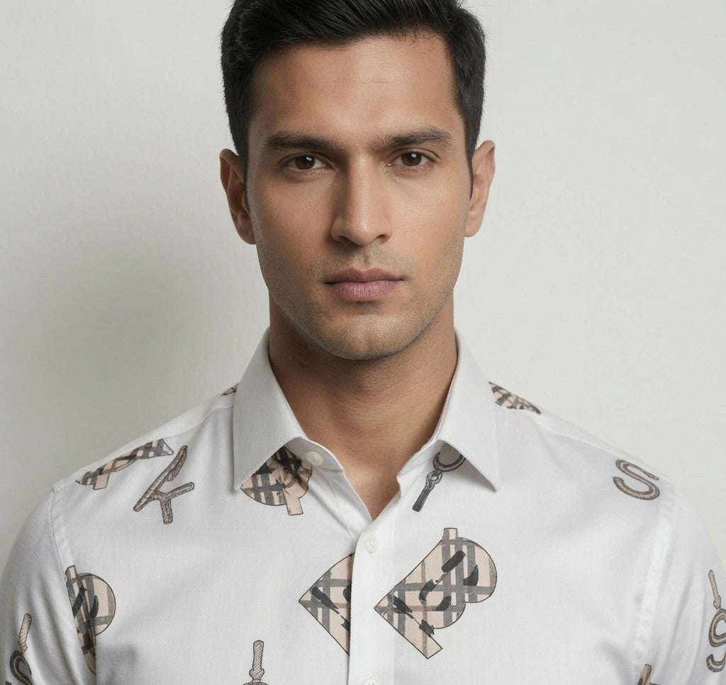 Luxury Satin Printed Shirt for Men | Premium Full Sleeve Party Wear Shirt | Black & White Color Options