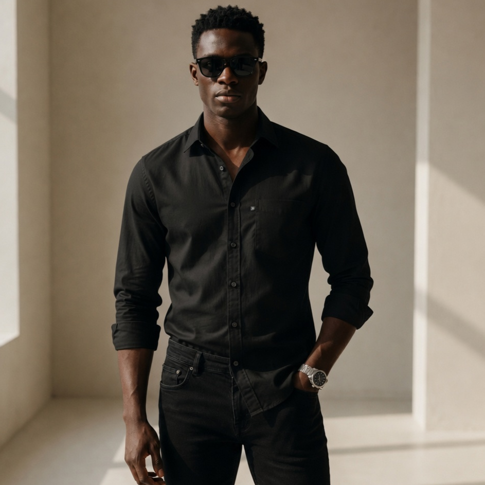 Men’s Solid White & Black Formal Shirts – Slim Fit Full Sleeve Stylish Casual Shirt for Men