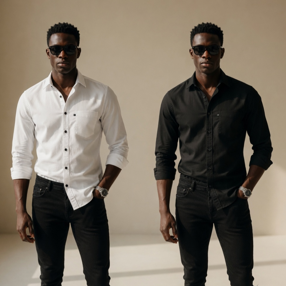 Men’s Solid White & Black Formal Shirts – Slim Fit Full Sleeve Stylish Casual Shirt for Men