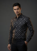 Luxury Monogram Printed Shirt for Men | Premium Full Sleeve Party Wear Shirt | Black & White Variants