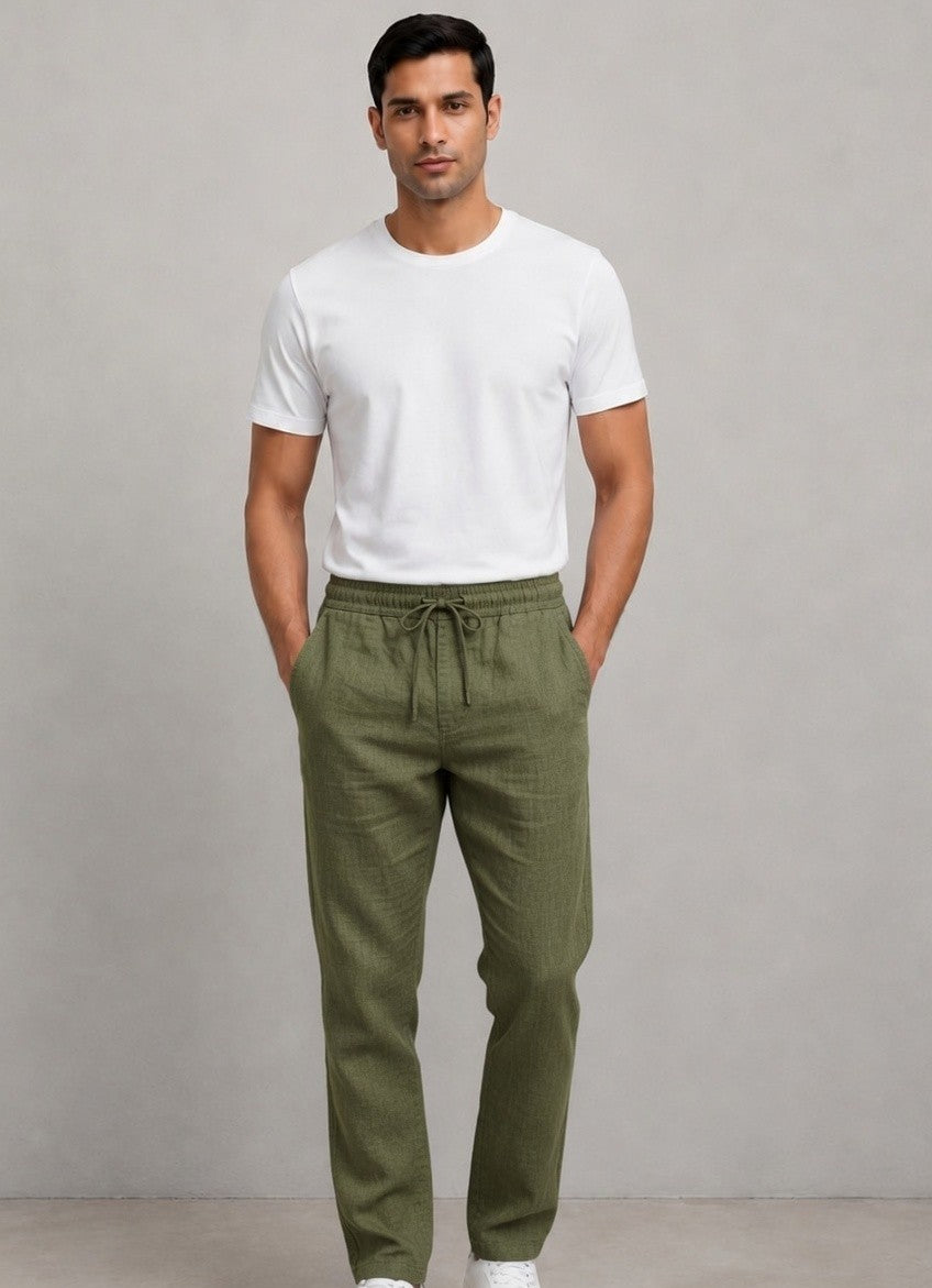 Premium Heavy Linen Track Pant for Men | Relaxed Fit Drawstring Summer Trousers